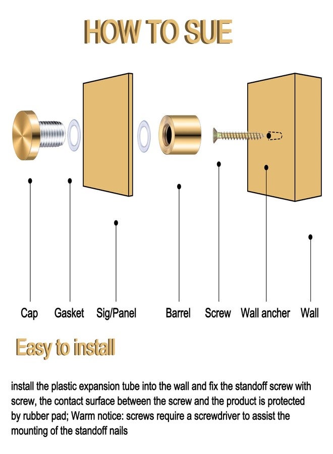 فيرايكل مجموعة فيرايكل المكونة من 8 مجموعات من براغي التثبيت، مصنوعة من الفولاذ المقاوم للصدأ، لتثبيت اللافتات الإعلانية، أدوات معدنية لتثبيت اللافتات، أدوات تثبيت لتعليق إطارات الصور الأكريليكية (3/4 × 1 بوصة). - Image 4